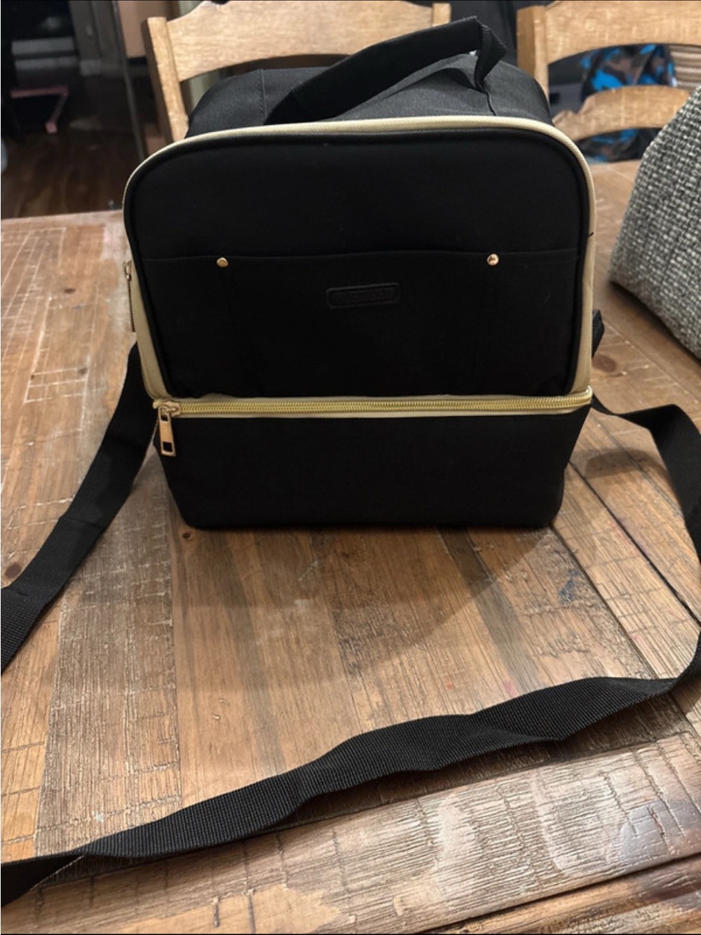 Black Crossbody Lunch Bag with Cream Trim